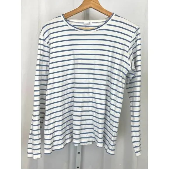 LAKE Striped Pajama Top Crew Neck Long Sleeve Pima Cotton Blue White Size M - Picture 7 of 7